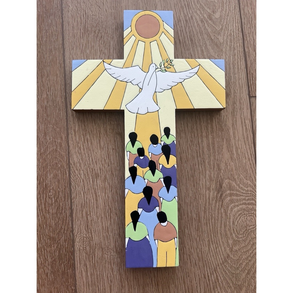 Vintage 80s La Palma Chalatenango El Salvador Folk Art Peace Cross Hand Painted